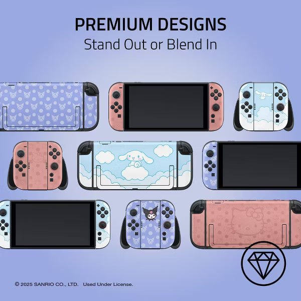 Sanrio Kuromi Skin Kit for Nintendo Switch Console, Dock & Joy-Con Decal Wrap, Periwinkle Lavender Polka Dot Protective Vinyl Sticker