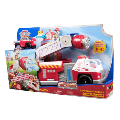 PAW Patrol Rapid Reload Fire Truck Toy with Marshall Figure, Rapid Fire Water Cannon, Extending Ladder, Lights and Sounds, Kids Ages 3 and Up