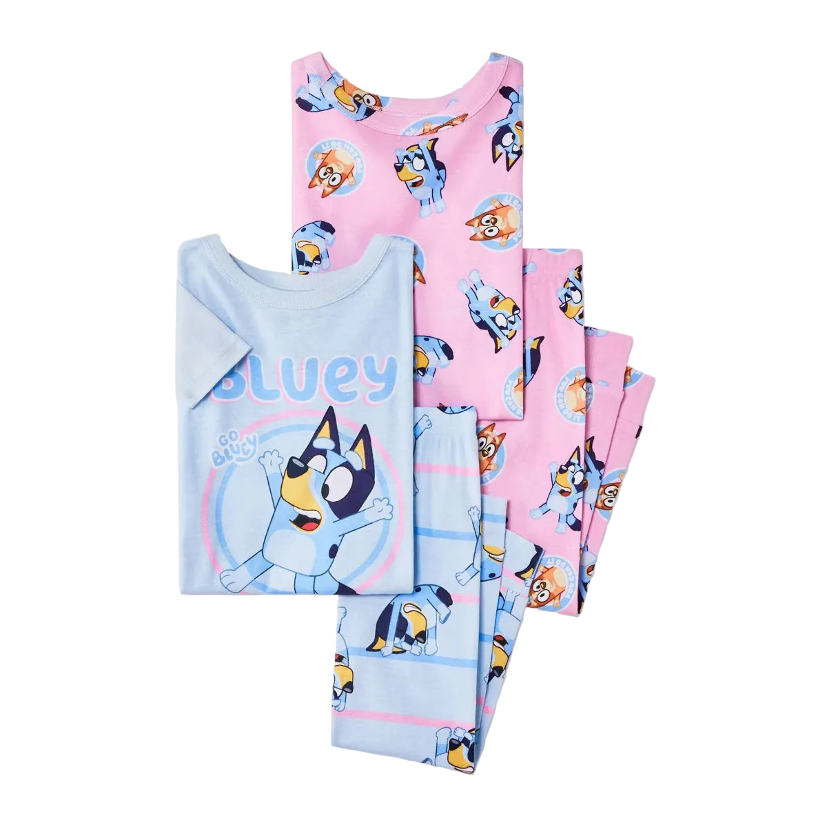 Bluey Toddler Girls 4-Piece Short Sleeve Pajama Set with Tops and Pants, Blue and Pink Character Print, Size 2T