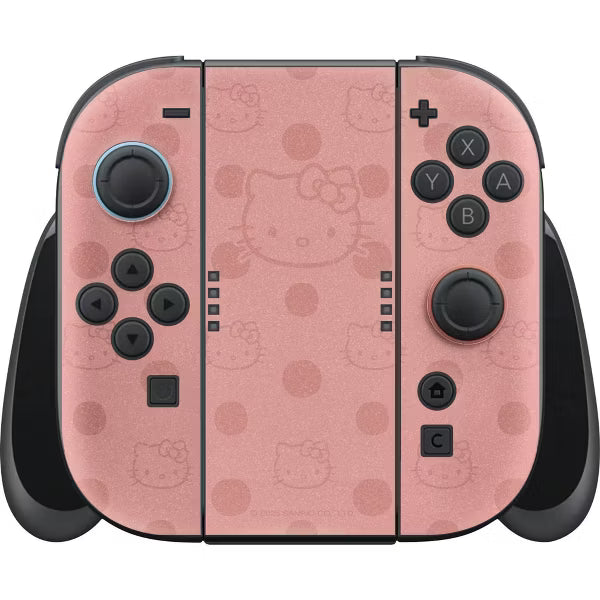 Sanrio Hello Kitty Skin Kit for Nintendo Switch Console, Dock & Joy-Con Decal Wrap, Dusty Rose Pink Polka Dot Protective Vinyl Sticker