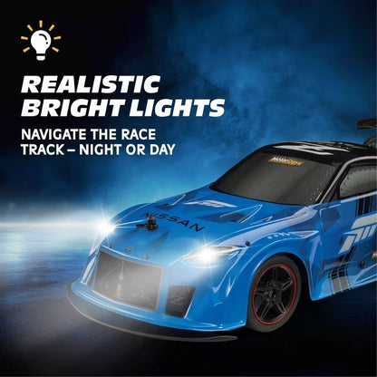 MotorDayz Nissan Remote Control Car Blue and Black Racing Style RC Car with Pistol Grip Controller and Rear Spoiler for Kids