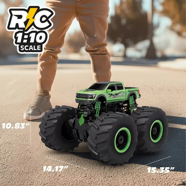 MotorDayz Dinomite Raptor RC Monster Truck, Green Remote Control Truck with Oversized Tires, Lights and Sounds, Kids Toy Vehicle