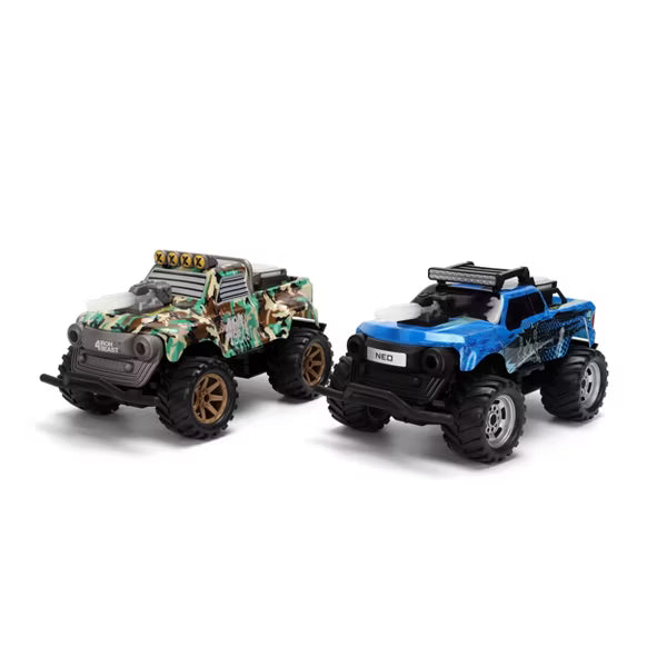 Jada Toys Battle Machines Laser Combat R/C Dual Vehicle Set, Iron Beast vs. Neo Remote Control Battle Trucks with Infrared Tag & USB Charging, Ages 6+