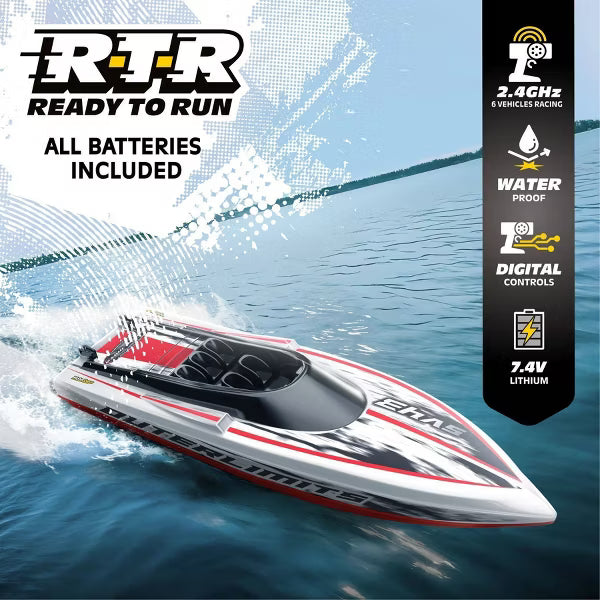 Motor Dayz Outerlimits RC Speed Boat with Remote Control, Red and White Toy Boat for Pool, Lake and Bathtub Play, Kids Ages Need Age
