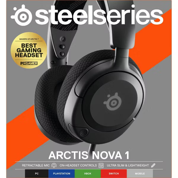 SteelSeries Arctis Nova 1 Multi-System Wired Gaming Headset, Over-Ear Headphones with ClearCast Gen 2 Mic for PC, PS5, Xbox & Switch, Black