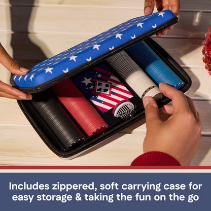 Classic Poker Set Red, White & Blue Collection, 200-Chip Travel Poker Game with Patriotic Stars Zippered Hard Case, Playing Cards & Dealer Buttons, Ages 10+