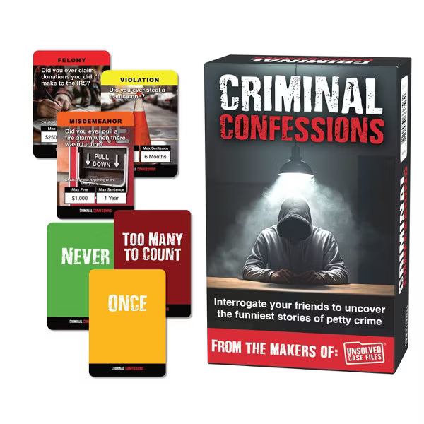 Criminal Confessions Card Game by Unsolved Case Files, Interrogate Your Friends Adult & Teen Party Game of Petty Crimes, Ages 14+, 2-10 Players