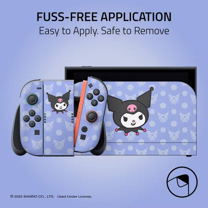 Sanrio Kuromi Skin Kit for Nintendo Switch Console, Dock & Joy-Con Decal Wrap, Periwinkle Lavender Polka Dot Protective Vinyl Sticker