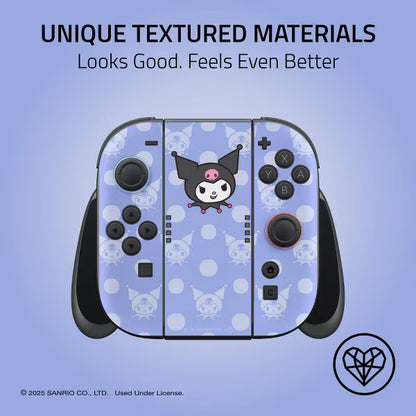 Sanrio Kuromi Skin Kit for Nintendo Switch Console, Dock & Joy-Con Decal Wrap, Periwinkle Lavender Polka Dot Protective Vinyl Sticker
