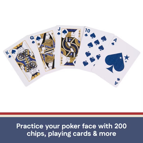 Classic Poker Set Red, White & Blue Collection, 200-Chip Travel Poker Game with Patriotic Stars Zippered Hard Case, Playing Cards & Dealer Buttons, Ages 10+