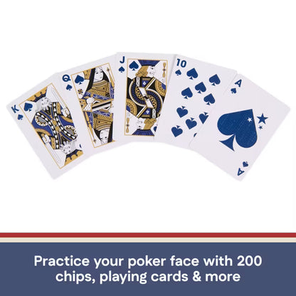 Classic Poker Set Red, White & Blue Collection, 200-Chip Travel Poker Game with Patriotic Stars Zippered Hard Case, Playing Cards & Dealer Buttons, Ages 10+