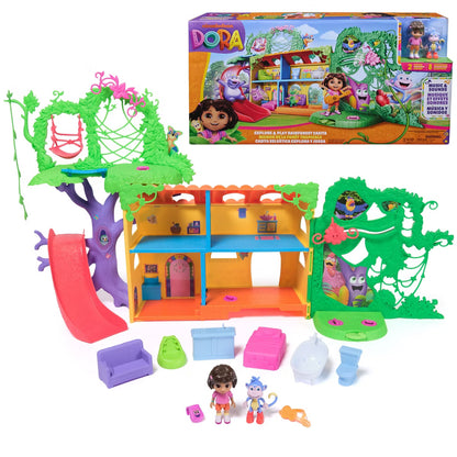 Dora Explore & Play Rainforest Casita Playset with Dora and Boots Figures, Bilingual Music and Sounds, 6 Furniture Pieces, Ages 3+
