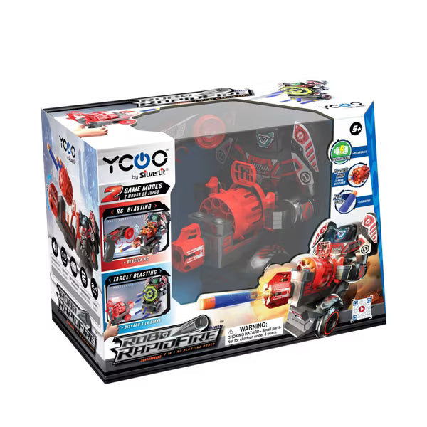 Silverlit Robo Rapidfire 2-in-1 Remote Control Blasting Robot, Motorized Dart Blaster with Rotating Barrel, LED Visor & 2 Game Modes, Ages 5+