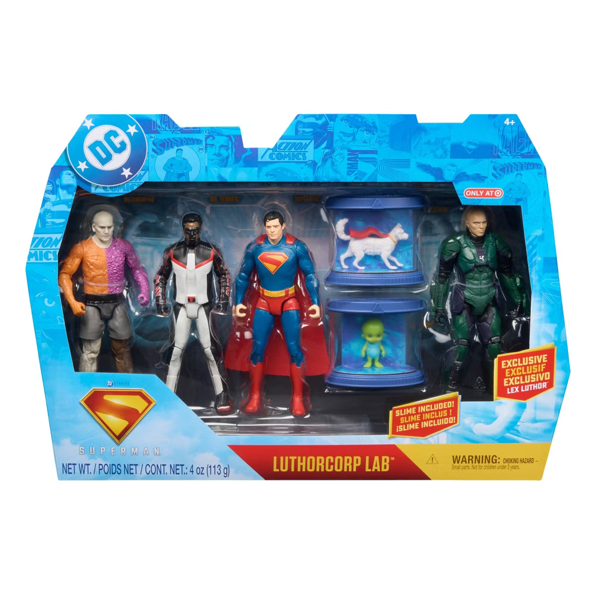 DC Studios Superman Luthorcorp Lab Target Exclusive Action Figure Playset, 6-Pack with Slime Chambers, Krypto & Lex Luthor