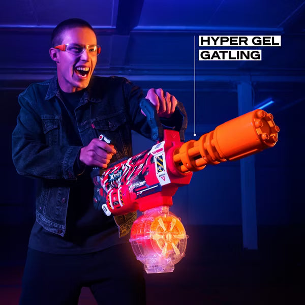 ZURU X-Shot Hyper Gel Motorized Gatling Blaster, Fully Automatic 200 FPS Gel Bead Blaster with 20,000 Pellets & Protective Eyewear, Ages 14+