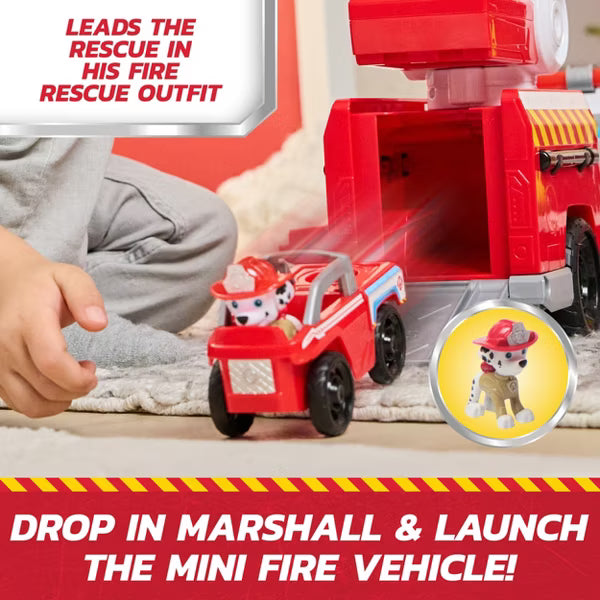 PAW Patrol Rapid Reload Fire Truck Toy with Marshall Figure, Rapid Fire Water Cannon, Extending Ladder, Lights and Sounds, Kids Ages 3 and Up