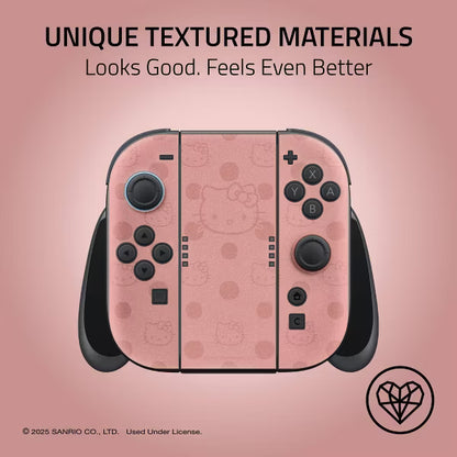 Sanrio Hello Kitty Skin Kit for Nintendo Switch Console, Dock & Joy-Con Decal Wrap, Dusty Rose Pink Polka Dot Protective Vinyl Sticker
