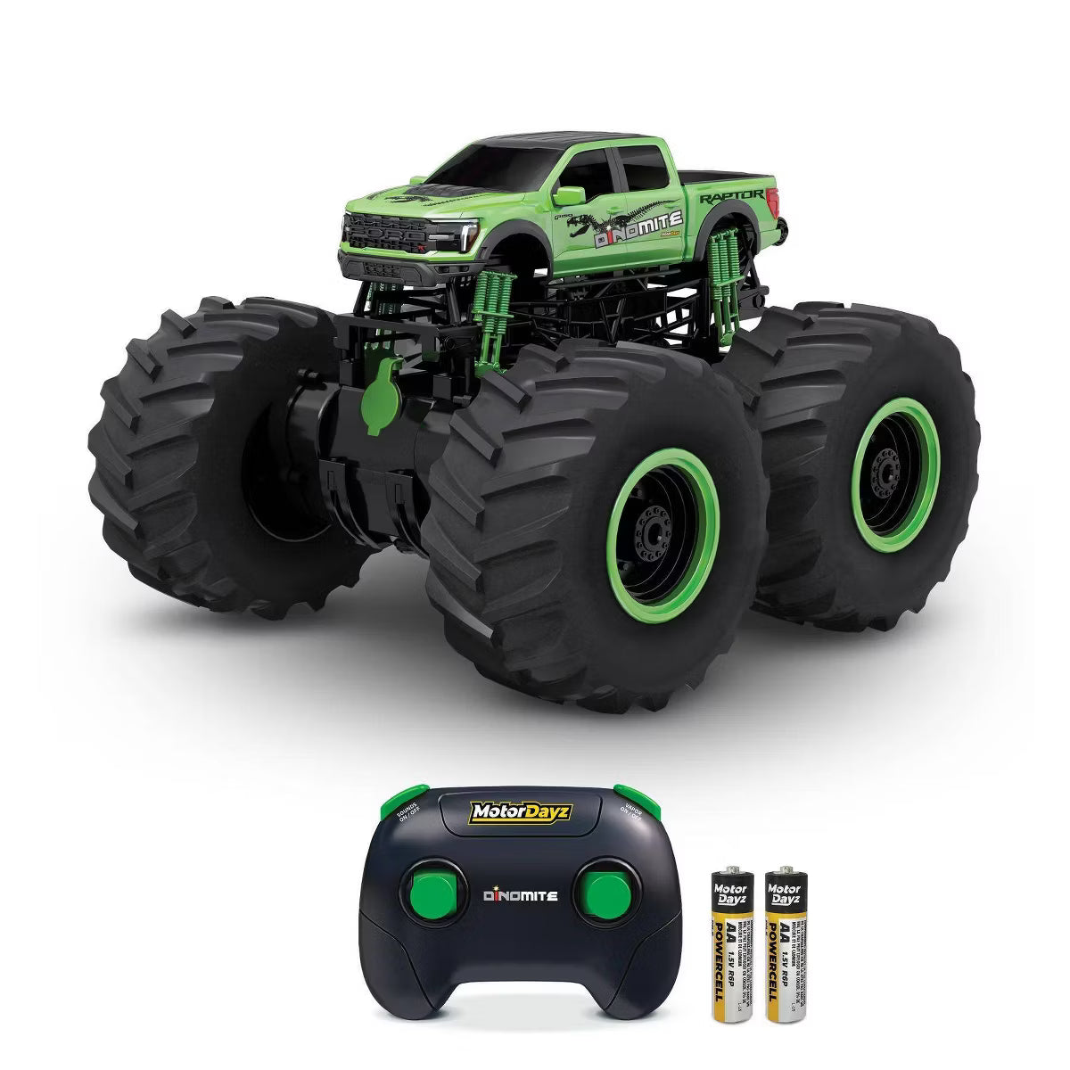 MotorDayz Dinomite Raptor RC Monster Truck, Green Remote Control Truck with Oversized Tires, Lights and Sounds, Kids Toy Vehicle
