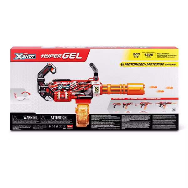 ZURU X-Shot Hyper Gel Motorized Gatling Blaster, Fully Automatic 200 FPS Gel Bead Blaster with 20,000 Pellets & Protective Eyewear, Ages 14+