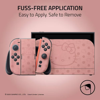 Sanrio Hello Kitty Skin Kit for Nintendo Switch Console, Dock & Joy-Con Decal Wrap, Dusty Rose Pink Polka Dot Protective Vinyl Sticker