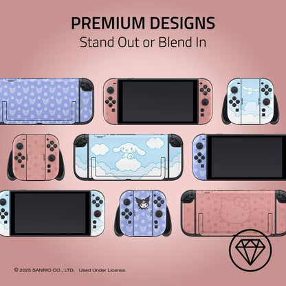 Sanrio Hello Kitty Skin Kit for Nintendo Switch Console, Dock & Joy-Con Decal Wrap, Dusty Rose Pink Polka Dot Protective Vinyl Sticker