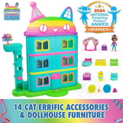 Gabby's Dollhouse Gabby's Celebration Dollhouse Playset, 25-Inch Transforming Party Dollhouse with Sounds, Music & 14 Pieces, Ages 3+