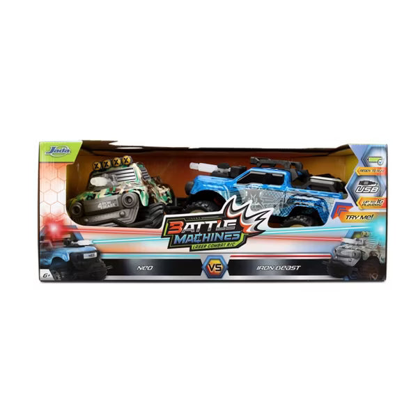 Jada Toys Battle Machines Laser Combat R/C Dual Vehicle Set, Iron Beast vs. Neo Remote Control Battle Trucks with Infrared Tag & USB Charging, Ages 6+