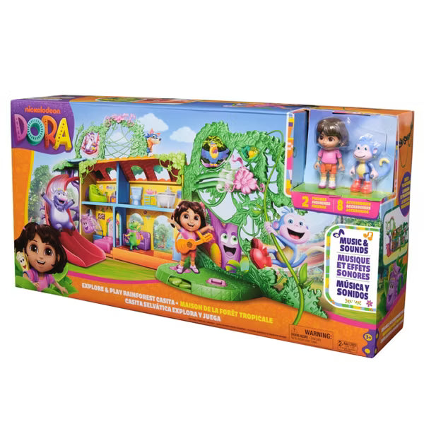Dora Explore & Play Rainforest Casita Playset with Dora and Boots Figures, Bilingual Music and Sounds, 6 Furniture Pieces, Ages 3+