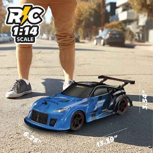 MotorDayz Nissan Remote Control Car Blue and Black Racing Style RC Car with Pistol Grip Controller and Rear Spoiler for Kids