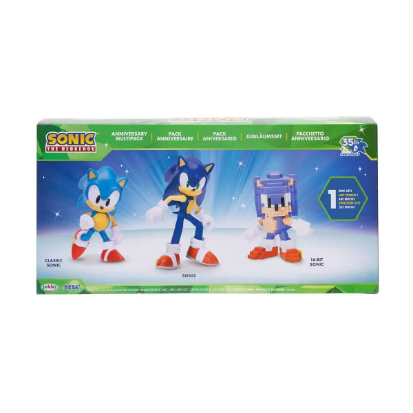 Sonic the Hedgehog 35th Anniversary 3-Pack Action Figure Set, Classic, Modern & Pixelated Sonic Figures, Ages 3+