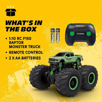 MotorDayz Dinomite Raptor RC Monster Truck, Green Remote Control Truck with Oversized Tires, Lights and Sounds, Kids Toy Vehicle