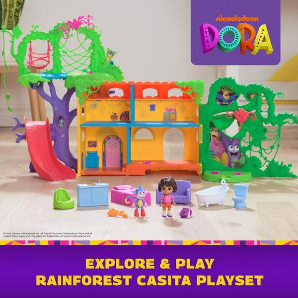Dora Explore & Play Rainforest Casita Playset with Dora and Boots Figures, Bilingual Music and Sounds, 6 Furniture Pieces, Ages 3+