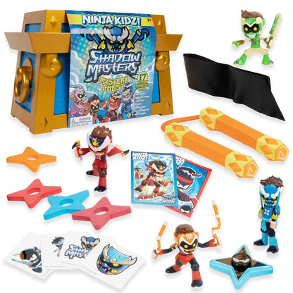 Ninja Kidz Shadow Masters Mystery Chest, 17 Mystery Surprises with Collectible Mini Figures, Nunchuck, Headband & Foam Stars, Ages 3+