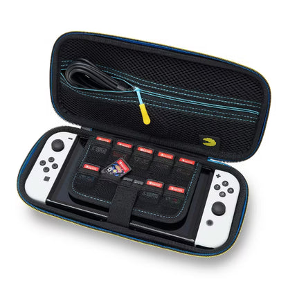 PAC-MAN Retro Arcade Protection Case for Nintendo Switch, OLED & Lite Hard Shell Travel Case with Game Storage, Black & Neon Blue