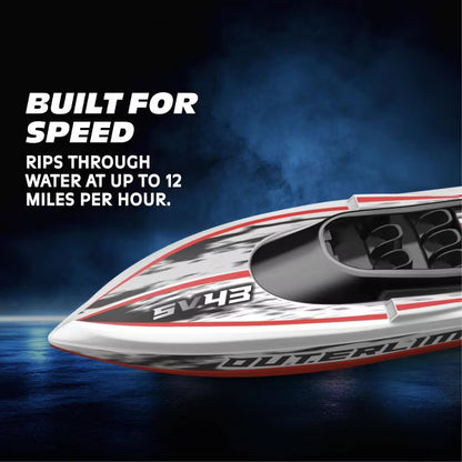Motor Dayz Outerlimits RC Speed Boat with Remote Control, Red and White Toy Boat for Pool, Lake and Bathtub Play, Kids Ages Need Age