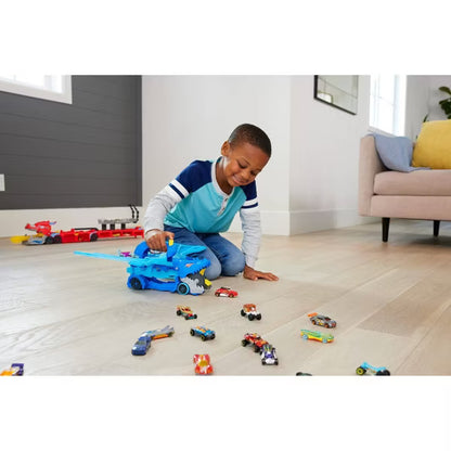 Hot Wheels City Ultimate Dual Dragon Transporter Playset with 2 Dragons and 2 Toy Cars, Transforming Launcher and Storage Carrier Toy