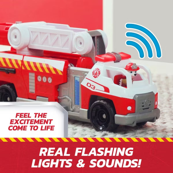 PAW Patrol Rapid Reload Fire Truck Toy with Marshall Figure, Rapid Fire Water Cannon, Extending Ladder, Lights and Sounds, Kids Ages 3 and Up