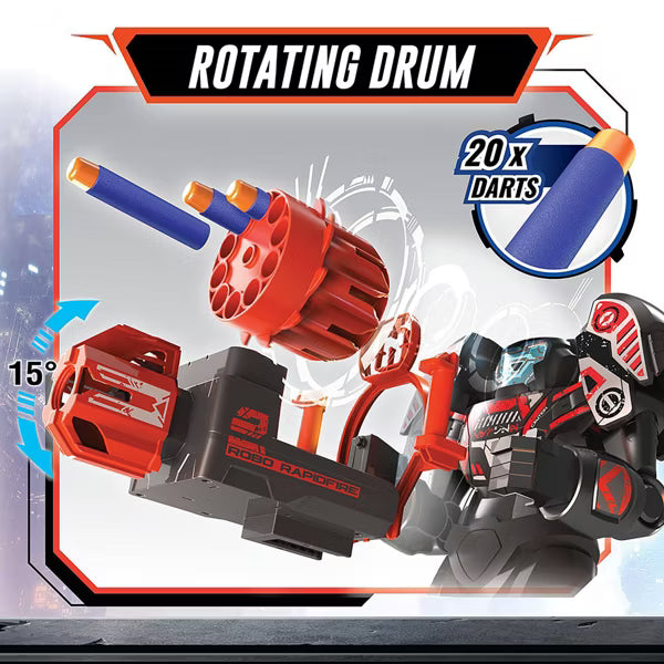 Silverlit Robo Rapidfire 2-in-1 Remote Control Blasting Robot, Motorized Dart Blaster with Rotating Barrel, LED Visor & 2 Game Modes, Ages 5+