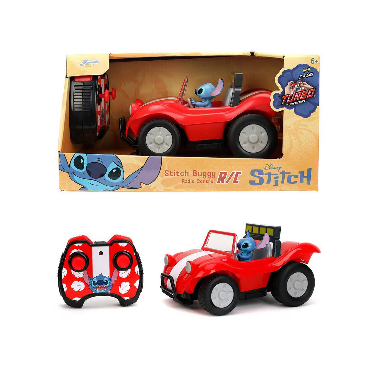 Disney Stitch Buggy 1:24 Scale R/C Car, 2.4 GHz Full-Function Remote Control Vehicle with Turbo Boost & Built-In Stitch Figure, Ages 6+