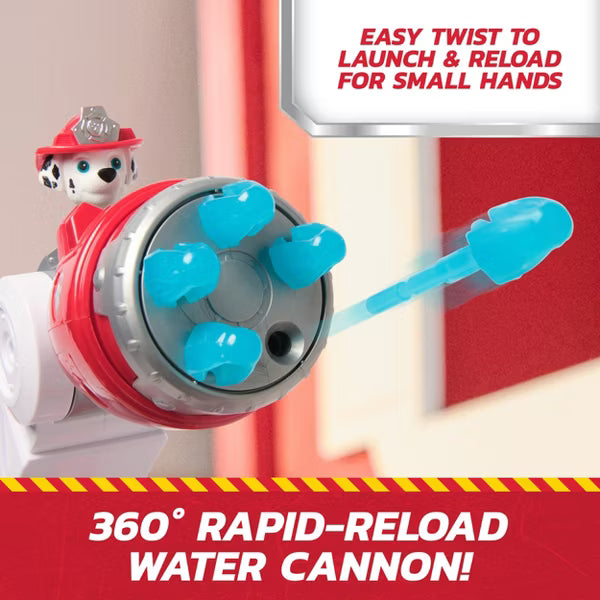 PAW Patrol Rapid Reload Fire Truck Toy with Marshall Figure, Rapid Fire Water Cannon, Extending Ladder, Lights and Sounds, Kids Ages 3 and Up