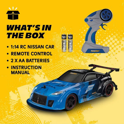 MotorDayz Nissan Remote Control Car Blue and Black Racing Style RC Car with Pistol Grip Controller and Rear Spoiler for Kids