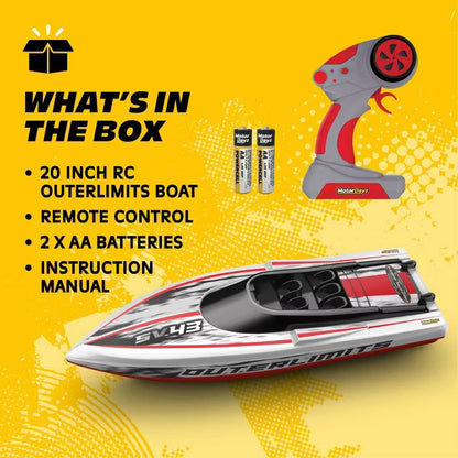 Motor Dayz Outerlimits RC Speed Boat with Remote Control, Red and White Toy Boat for Pool, Lake and Bathtub Play, Kids Ages Need Age