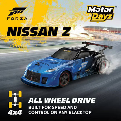 MotorDayz Nissan Remote Control Car Blue and Black Racing Style RC Car with Pistol Grip Controller and Rear Spoiler for Kids