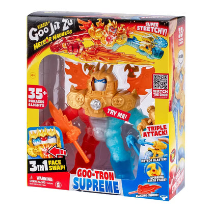 Heroes of Goo Jit Zu Meteor Madness Goo-Tron Supreme Electronic Action Figure, 3-in-1 Triple Attack Stretchy Hero with 35+ Lights & Sounds, Ages 4+
