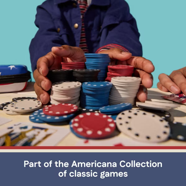 Classic Poker Set Red, White & Blue Collection, 200-Chip Travel Poker Game with Patriotic Stars Zippered Hard Case, Playing Cards & Dealer Buttons, Ages 10+