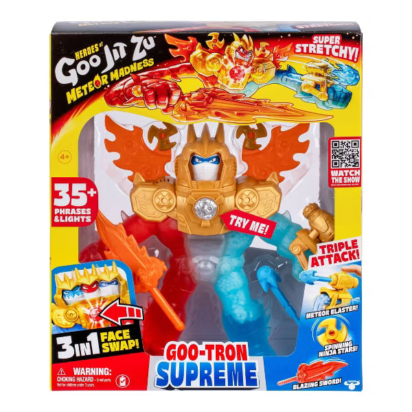 Heroes of Goo Jit Zu Meteor Madness Goo-Tron Supreme Electronic Action Figure, 3-in-1 Triple Attack Stretchy Hero with 35+ Lights & Sounds, Ages 4+