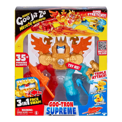 Heroes of Goo Jit Zu Meteor Madness Goo-Tron Supreme Electronic Action Figure, 3-in-1 Triple Attack Stretchy Hero with 35+ Lights & Sounds, Ages 4+