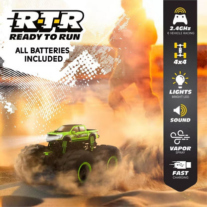 MotorDayz Dinomite Raptor RC Monster Truck, Green Remote Control Truck with Oversized Tires, Lights and Sounds, Kids Toy Vehicle