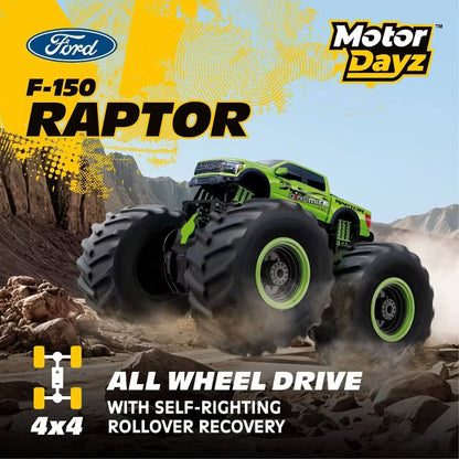 MotorDayz Dinomite Raptor RC Monster Truck, Green Remote Control Truck with Oversized Tires, Lights and Sounds, Kids Toy Vehicle