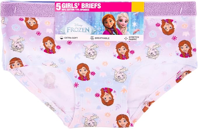 Disney Frozen Girls 5-Pack Underwear Briefs, Elsa and Anna Underwear Set, Multicolor